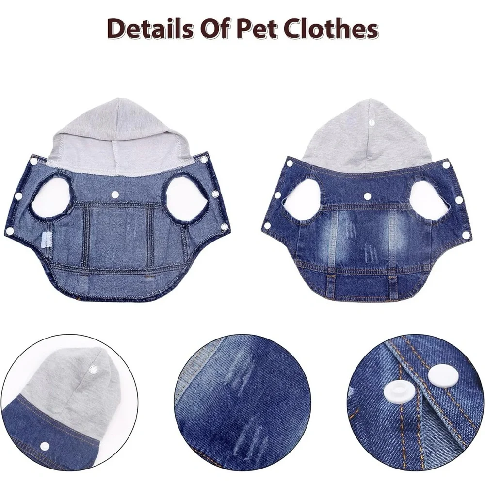 Stylish Blue Denim Dog Jacket with Gray Hood Medium - Picture 3 of 3